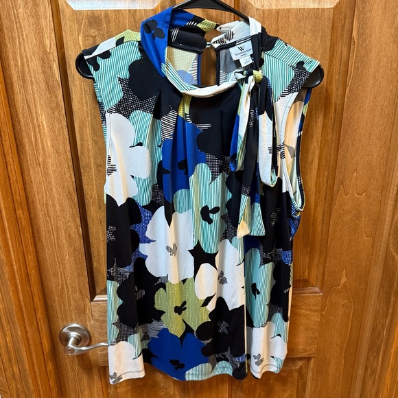 Worthington Tops - Worthington Women’s Floral Sleeveless Blouse - Blue, Black, White 1X